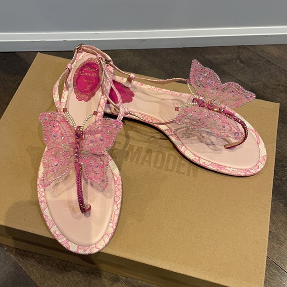 Rene Caovilla sandals in size 37 w/ lace, crystal, pearls butterflies. - Picture 3 of 5